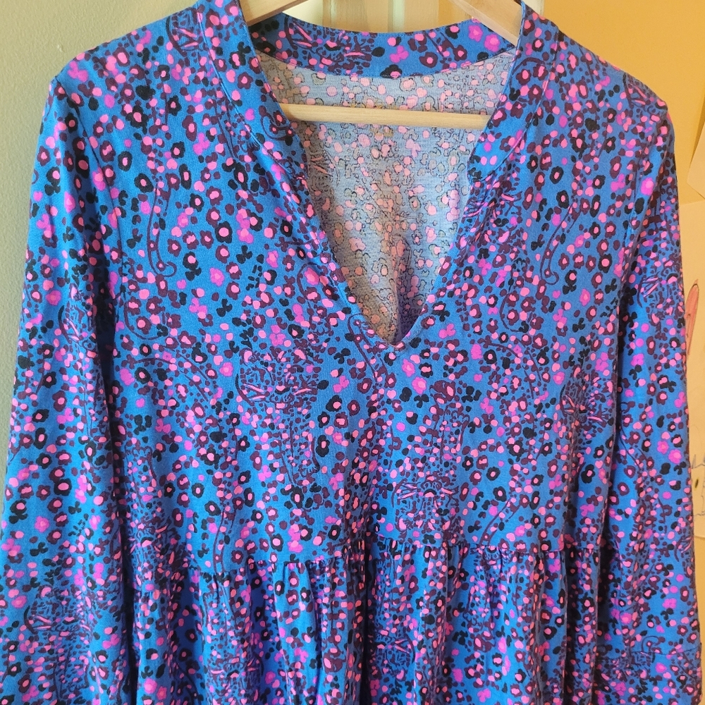 EUC Lilly Pulitzer Blue, Purple, Pink CHEETAH PRINT SWING DRESD MED